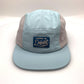 Baby blue Defiant 5 Panel Hat with grey netting on side panels and rubber logo on the front.