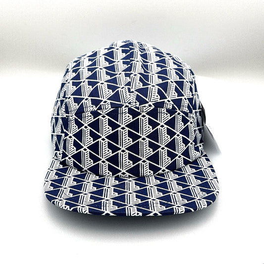 Blue and white Monogram Lacoste 5 Panel Hat, with white background.