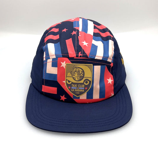 Navy, pink, blue and white La Habana Cuba Puma 5 Panel Hat, with a white background.