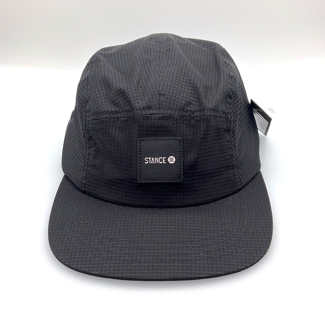 Black nylon Stance Kinectic 5 Panel Hat, with a white background.