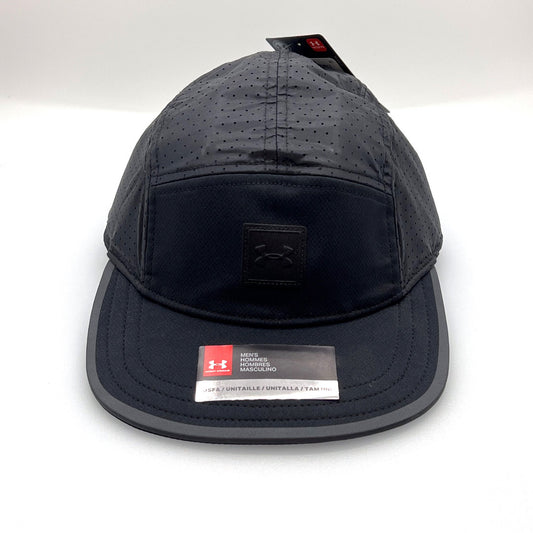 Nylon black poka dots Under Armour 5 Panel Hat, with a white background.