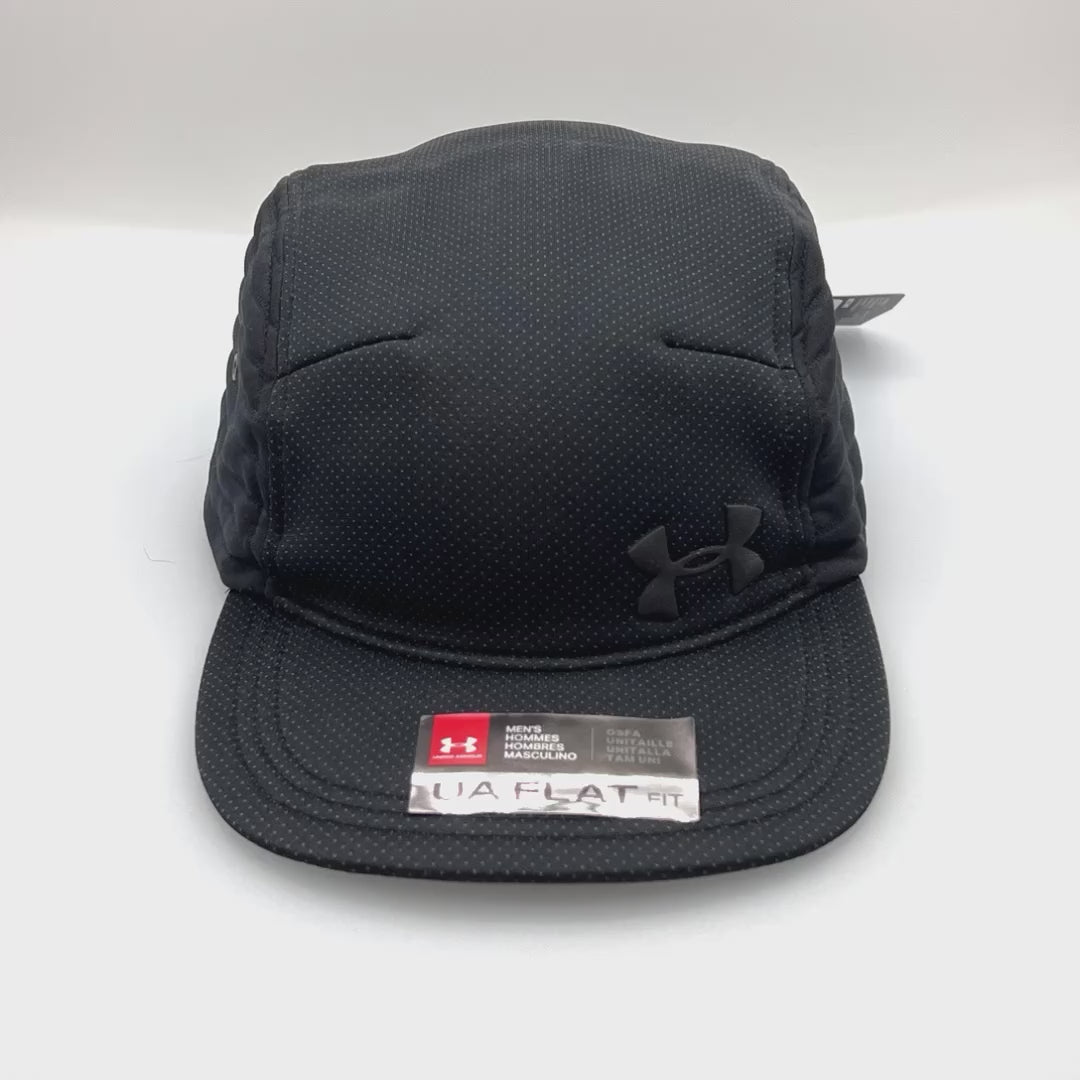 Spinning black poka dots Under Armour 5 Panel Hat, with a white background.